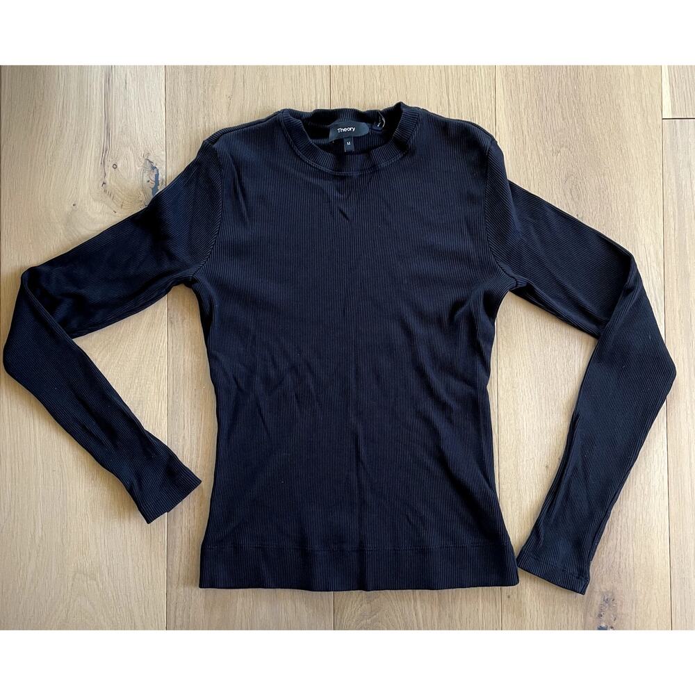Theory Black Ribbed Long Sleeve Top - Women's Medium